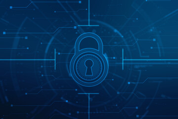 Digital Padlock on abstract technology background, Technology security concept. Modern safety digital background. Protection system, Cyber Security and safety information, personal data concept