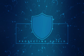 Fototapeta premium Protect and Security concept. Digital Shield on abstract technology background, Cyber security and information or network protection. Future technology web services for business and internet project