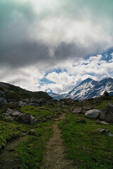 Fototapeta na wymiar Hiking trail Prättigauer-Höhenweg in the Swiss mountains in the Prättigau