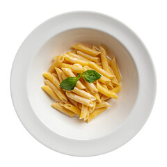 Isolated portion of italian penne pasta on white background