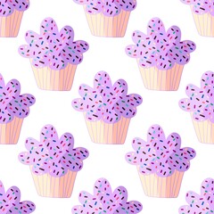 Cupcake seamless cartoon pattern for fabrics and packaging and linens and kids and wrapping paper and kitchen
