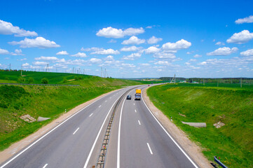 Beautiful landscape with road and highway on a sunny day. 25 May 2020, Minsk, Belarus