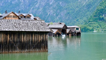 Fototapeta na wymiar Boathouses In Famous Hallstatt, Austria