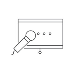 Vector line icon, projector or monitor with presentation and microphone.