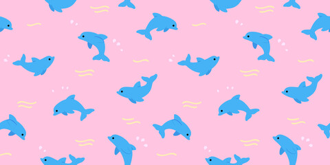 Simple seamless trendy animal pattern with dolphin. Cartoon vector illustration.