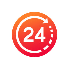 Twenty four hour with arrow loop icon, 24 hours cyclic sign, Opened order execution or delivery, All day business and service, Vector illustration