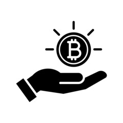 Bitcoin in hand icon, Invest finance digital money sign, Cryptocurrency logo, Banking and blockchain concept, Vector illustration