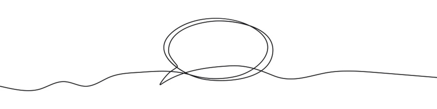 Continuous line drawing of speech bubble. One line drawing background. Vector illustration. Linear drawing of a speech bubble
