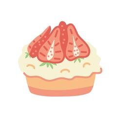 Cupcake with strawberries decoration. Vector illustration.