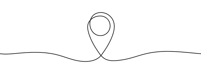 Foto auf Acrylglas Eine Linie Pin-Linienhintergrund zuordnen. Ein Strichzeichnungshintergrund. Kontinuierliche Linienzeichnung des GPS-Symbols. Vektor-Illustration.