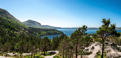 Panoramic view to Gandsfjord fjord and Dalsnuten mountain, Norway, May 2018