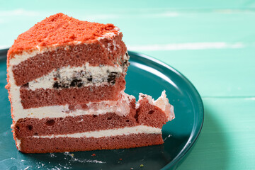 red color sweet cake with a bite