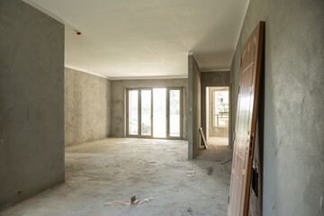 Unfinished apartment interior in a morning