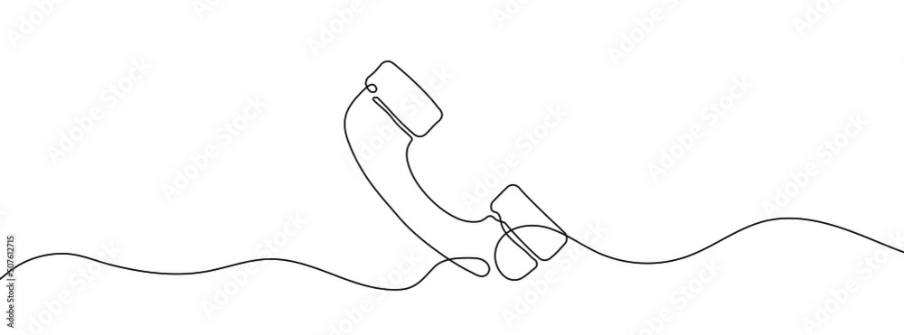 Sticker continuous drawing of handset. one line icon of handset. one line drawing background. vector illustr