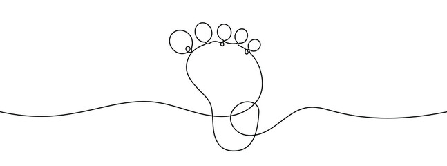 Continuous line drawing of human footprint. Human footprint one line icon. One line drawing background. Vector illustration. Footsteps black icon