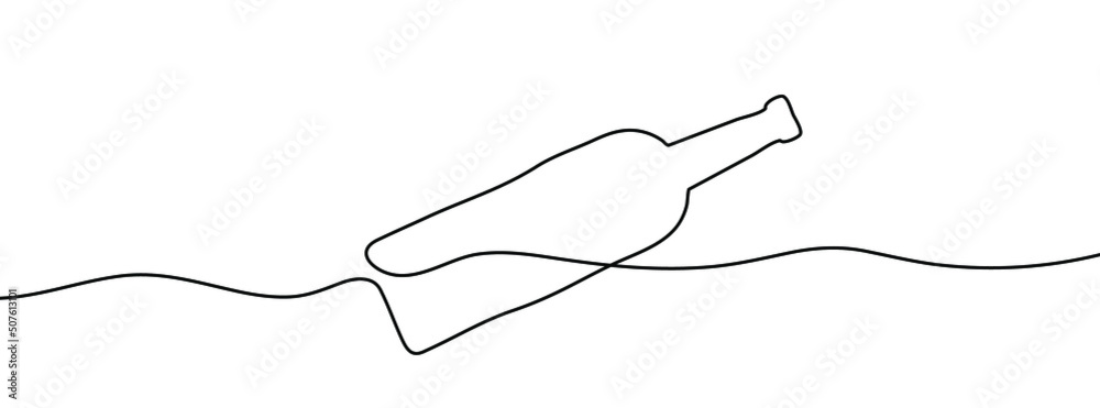 Poster continuous line drawing of bottle. wine bottle linear icon. one line drawing background. vector illu