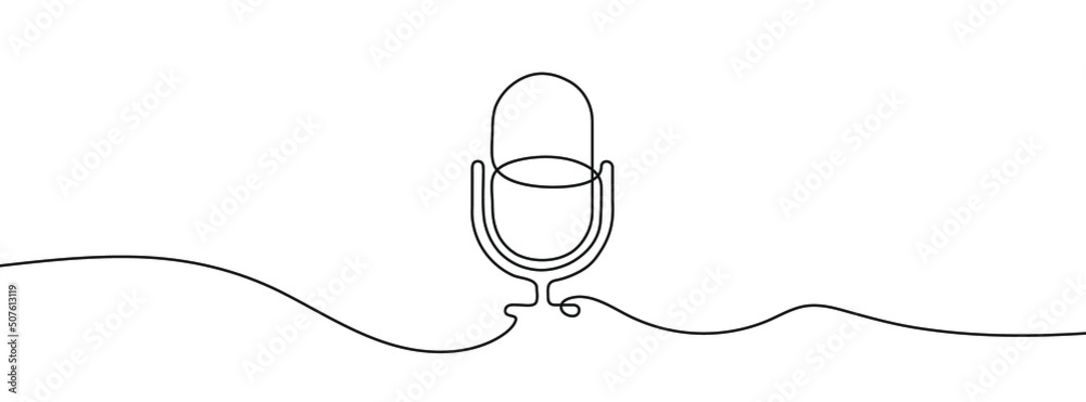 Wall mural continuous drawing of microphone. one line icon of microphone. one line drawing background. vector i