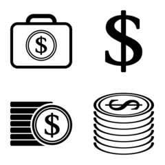 Dollar Flat Icon Set Isolated On White Background