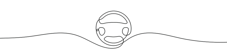 Continuous line drawing of car wheel icon. One line icon of wheel. One line drawing background. Vector illustration. Car steering wheel symbols