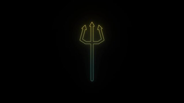 Glowing neon trident icon on black background. weapon of the god of the seas. 4K video animation for motion graphics and compositing.