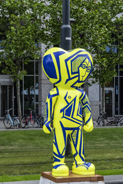 Heart Work Heroes, 41 colorful sculptures scattered through the center of Rotterdam; are the open-air exhibition showing appreciation for healthcare workers. Rotterdam, The Netherlands. MAY 26, 2022.