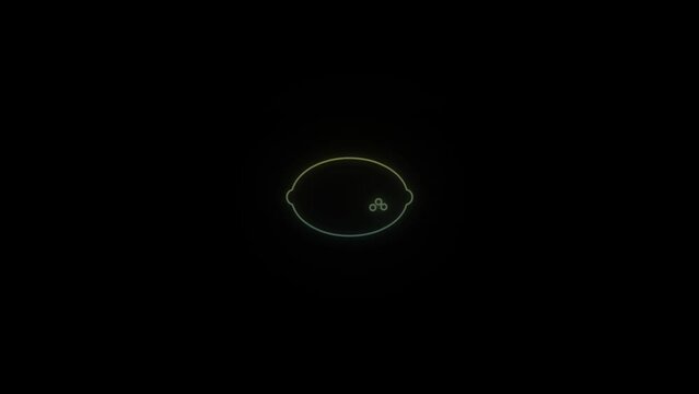 Glowing neon lemon icon on black background. lemon for making a cocktail. 4K video animation for motion graphics and compositing.