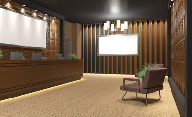 Modern meeting room. 3D rendering.. Mockup.   Empty paintings