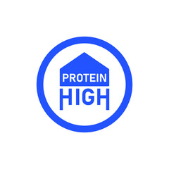 High protein sign. Emblem for fitness food. Arrow up symbol for protein products. Vector
