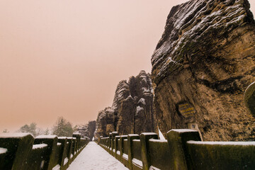 snowy bastion bridge (Saxon Switzerland, Germany)