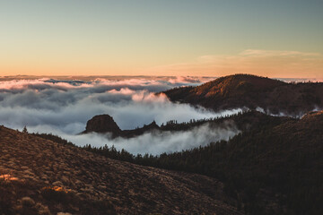 sunset in the mountains with clouds