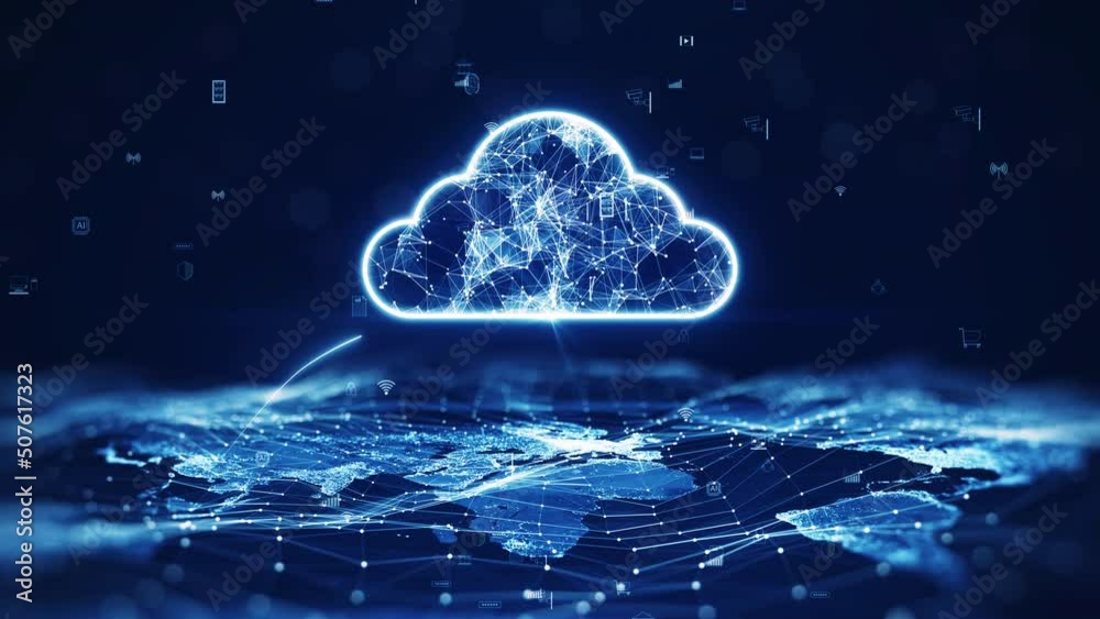 Leinwandbilder data transfer cloud computing technology concept. there is a prominent large cloud icon in the cente