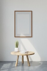 Empty Frame mockup in living room interior. 3D rendering, 3D illustration