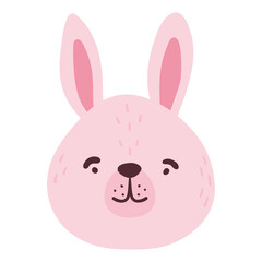 Сute hare funny animal face, head. Сartoon isolated muzzle. Vector illustration for print on children's clothing, greeting cards, nursery, stickers, stationery, room decor