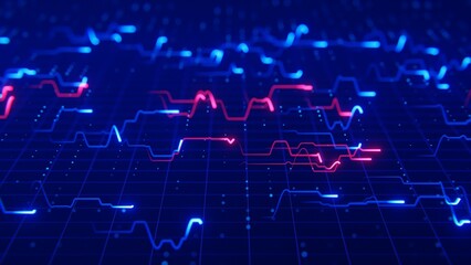 Red and blue Pulse Stock graph 4k 3d render