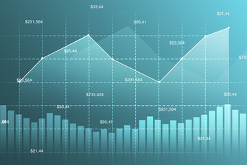 Modern Business and finance concept blue background. Abstract graph with bars wallpaper