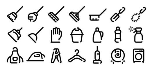 Cleaning and housekeeping icon set (Soft bold line version)