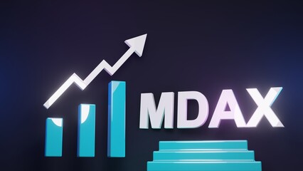 MDax Index mit Diagramm auf dunklem Hintergrund, 3D