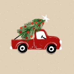 Natale, camioncino che trasporta un albero addobbato