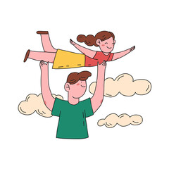 Happy dad and daughter together hand drawn flat vector illustration. Doodle style vector design illustrations in color. 