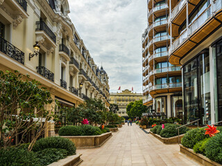 Fototapeta na wymiar Street of Monte Carlo Monaco with modern and historic buildings