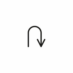 Black go back return arrow icon, simple vector u turn shape pointer flat design pictogram vector elements for app ads web banner button ui ux interface elements isolated on white background