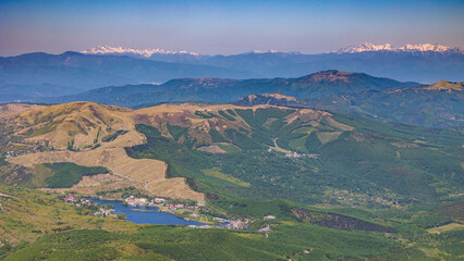 蓼科山から見るパノラマ　白樺湖　霧ヶ峰　乗鞍岳　北アルプス
