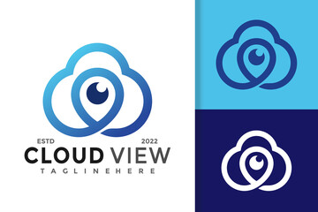 Obraz premium Cloud View Pin Logo Design Vector Template