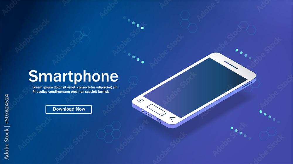 Wall mural the smartphone is lying on a smooth dark blue surface or a table in perspective. realistic vector il