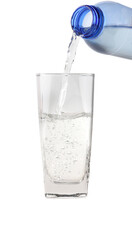 Water pouring into the clear glass isolated on white background