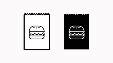 Vector Isolated Black and White Burger Take Away Bag Icon or Sign