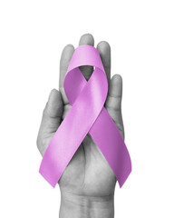 Lavender ribbon awareness for National cancer survivors month in June with lavender purple bow...