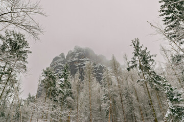 snowy landscape of the Elbsandsteingebirge (Saxon Switzerland, Germany)
