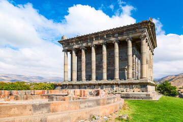 Fototapeta na wymiar Hellenistic ancient pagan Garni temple in Armenia. Sunny day