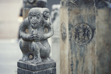 Fototapeta premium Chinese sculpture. China. Chinese art in street performance.